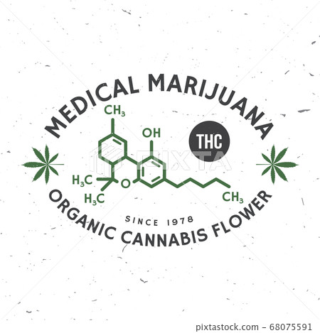 Medical cannabis badge with cannabis leaf, tetrahydrocannabinol molecule . Vector. Vintage typography logo design with cannabis leaf silhouette For weed shop, cannabis, marijuana delivery service Medical cannabis badge with cannabis leaf, tetrahydrocannabinol molecule . Vector. Vintage typography logo design with cannabis leaf silhouette For weed shop, cannabis, marijuana delivery service 68075591