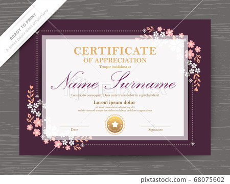 Certificate diploma template with pink floral frame Certificate diploma template with pink floral frame 68075602
