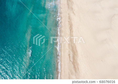 Aerial view of turquoise sea waves and sandy beach in Kas Patara, Antalya, Turkey, Aerial view of turquoise sea waves and sandy beach in Kas Patara, Antalya, Turkey, 68076016