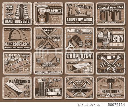 Work tool and equipment retro posters Work tool and equipment retro posters 68076134
