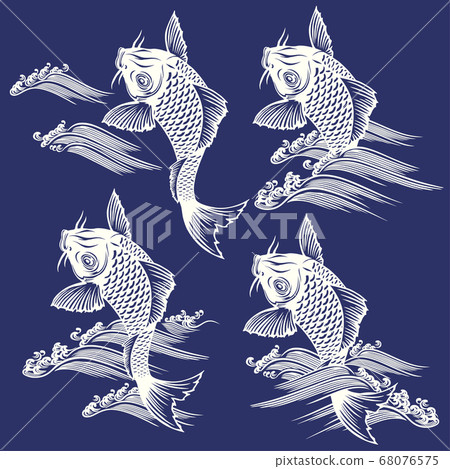 Japanese style. Carp and wave illustration material Japanese style. Carp and wave illustration material 68076575