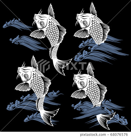 Japanese style. Carp and wave illustration material 68076576