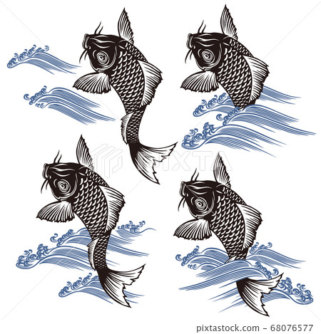 Japanese style. Carp and wave illustration material 68076577