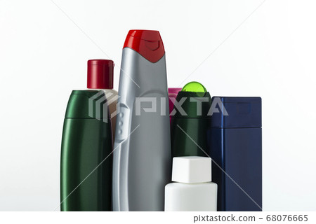 A lot of nameless plastic bottles of different 68076665