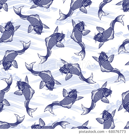 Japanese pattern A continuous pattern of carp and waves, 68076773