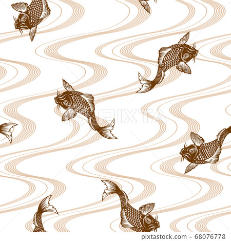 Japanese pattern A continuous pattern of carp and waves, Japanese pattern A continuous pattern of carp and waves, 68076778