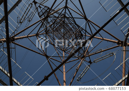 Steel tower looking from the bottom Steel tower looking from the bottom 68077153