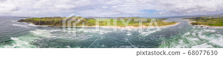 Aerial view of Doagh and five finger strand, north coast county Donegal, Ireland 68077630