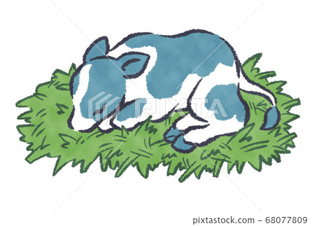 Illustration of a calf sleeping on the grass Illustration of a calf sleeping on the grass 68077809