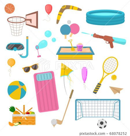 Cartoon Color Summer Holiday Activity Icons Set. Vector Cartoon Color Summer Holiday Activity Icons Set. Vector 68078252