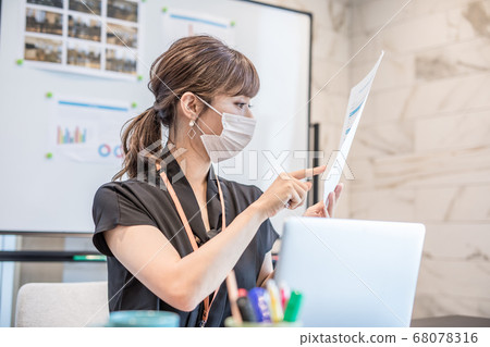 Meeting scene wearing a mask 68078316