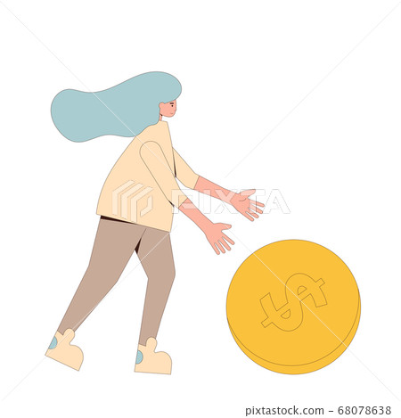 Girl running with money. Line art vector character Girl running with money. Line art vector character 68078638