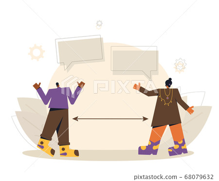 Social distancing concept. Young man and woman Social distancing concept. Young man and woman 68079632