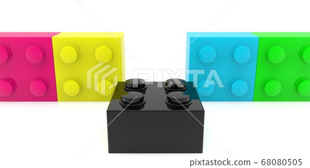 Black toy brick in one row with colorful  toy bricks 68080505