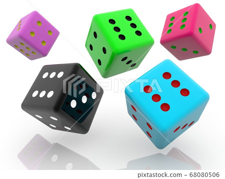 Rolling different colored dice on white 68080506