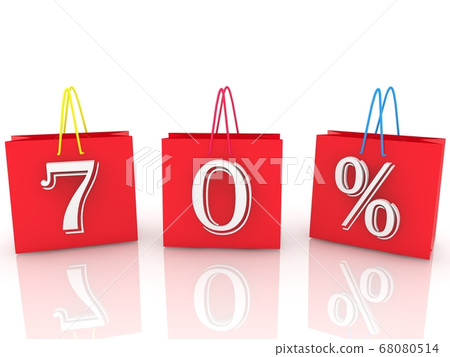 Red shopping bags with 70 percent inscription with different color handles 68080514