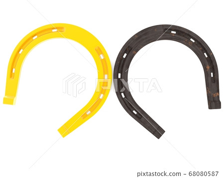 Metal horseshoe and goold horseshoe on white background Metal horseshoe and goold horseshoe on white background 68080587
