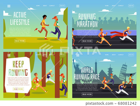 Set of banners or posters for sport running marathon flat vector illustration. 68081242