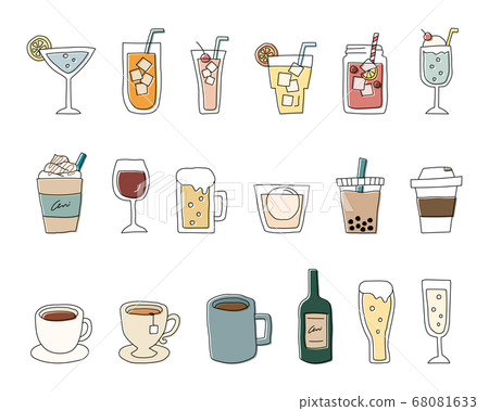 Set of hand-drawn illustrations of drinks/juice/wine/coffee/cocktails/fashion Set of hand-drawn illustrations of drinks/juice/wine/coffee/cocktails/fashion 68081633