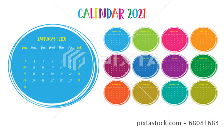 Calendar annual vector template year 2021 for office, layout corporate and company with circle. Calendar annual vector template year 2021 for office, layout corporate and company with circle. 68081683