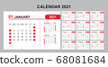 Calendar annual vector template year 2021 for office, layout corporate and company with horizontal. 68081684