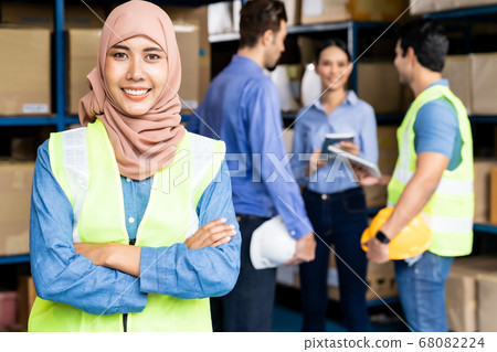 Islam Muslim female warehouse worker portrait with Islam Muslim female warehouse worker portrait with 68082224