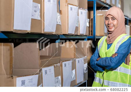 Islam Muslim female warehouse worker portrait in Islam Muslim female warehouse worker portrait in 68082225