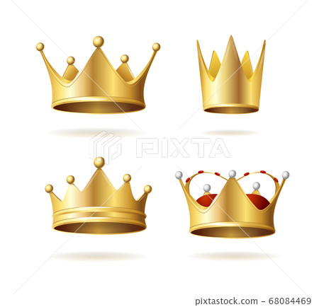 Realistic Detailed 3d Golden Royal Crown Set. Vector 68084469