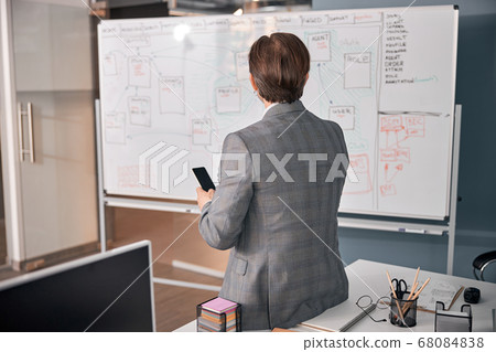 Businessman with cellphone working in modern office Businessman with cellphone working in modern office 68084838