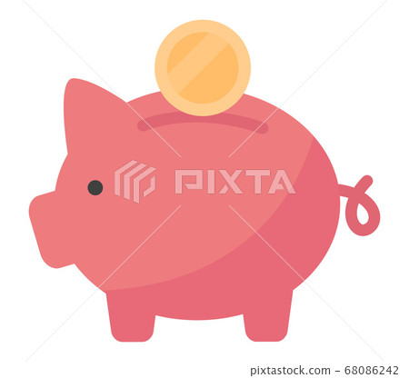 Flat vector illustration of piggy bank with a coin - Stock Illustration ...