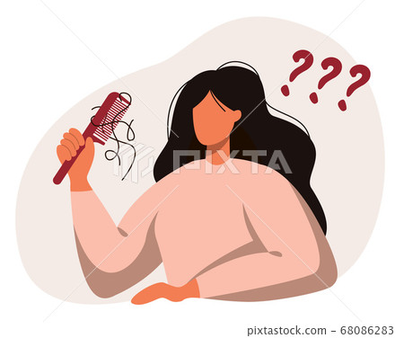 Female character with a comb loses hair. Female character with a comb loses hair. 68086283