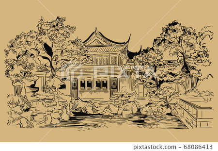 Beige China hand drawing landmark 9 Beige China hand drawing landmark 9 68086413