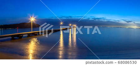 Night view panorama of Haraoka Pier at Haraoka beach Night view panorama of Haraoka Pier at Haraoka beach 68086530