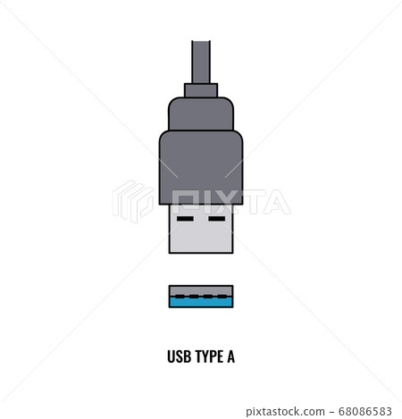 USB type A plug and connector isolated on white background 68086583