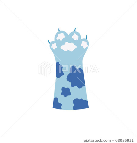 Cute blue cat paw isolated on white background - animal's foot with claws 68086931