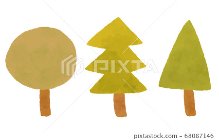 水彩風格的可愛秋天和冬天樹木 68087146
