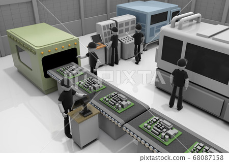 A person who works in a factory. Operate the machine. Make precision equipment. 3D illustration 68087158