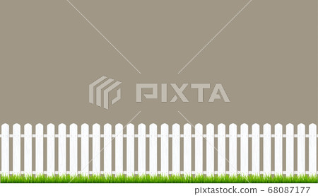 White fence with grass. Wooden picket background isolated farm garden barier illustration 68087177