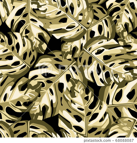 Seamless botanic random pattern with gold monstera Seamless botanic random pattern with gold monstera 68088087
