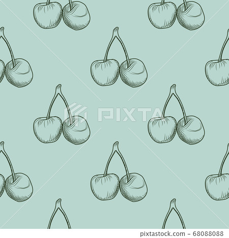 Cherry engraving seamless pattern. Etch black Cherry engraving seamless pattern. Etch black 68088088