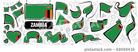 Vector set of the national flag of Zambia in various creative designs 68089416