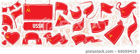 Vector set of the national flag of USSR in various creative designs Vector set of the national flag of USSR in various creative designs 68089419