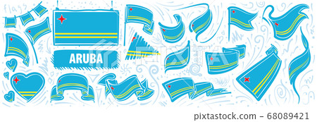 Vector set of the national flag of Aruba in various creative designs Vector set of the national flag of Aruba in various creative designs 68089421