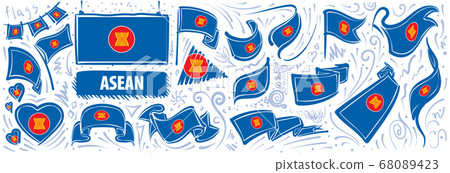 Vector set of the national flag of ASEAN in various creative designs 68089423