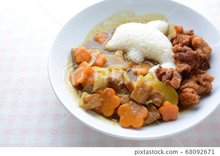 Japanese curry with dolphin rice shape and fried 68092671