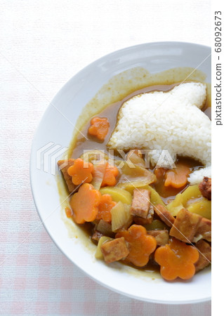 Japanese curry with dolphin rice shape and fried 68092673