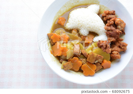 Japanese curry with dolphin rice shape and fried 68092675