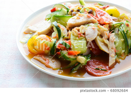 Cucumber salad with preserved pork sausages, Thai 68092684