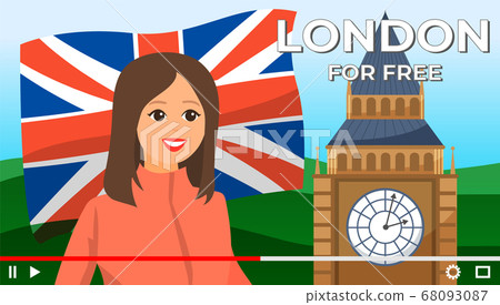Young girl traveler give advices about free places in London, videoplayer interface concept Young girl traveler give advices about free places in London, videoplayer interface concept 68093087