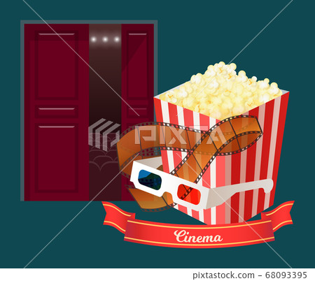 Cinema Hall with Popcorn in Package and Glasses Cinema Hall with Popcorn in Package and Glasses 68093395